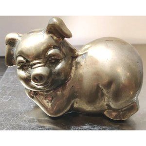 Vintage Brass Pig Figurine Happy Joyous Smiling Statue Animal Figurine 2x3"